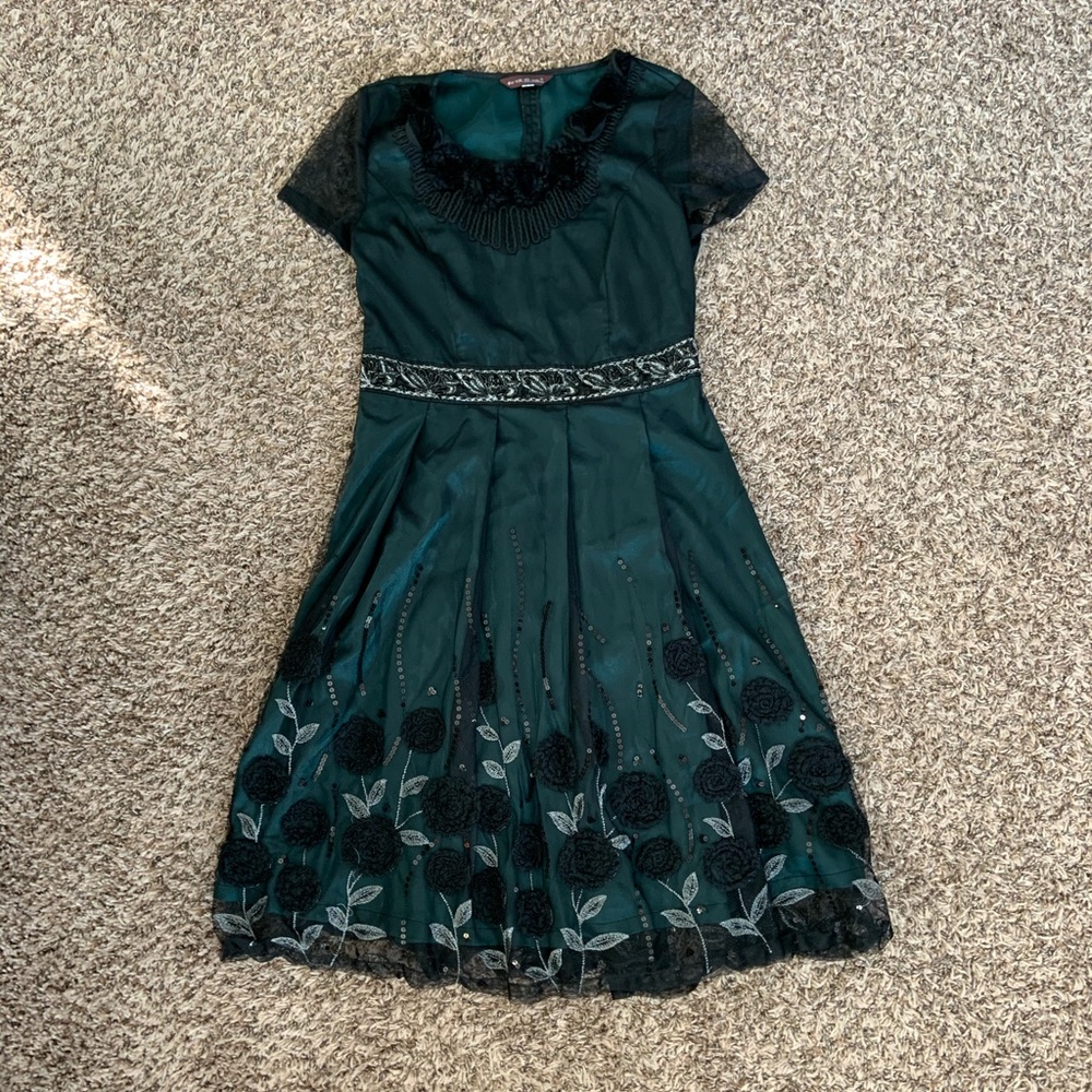green and black dress